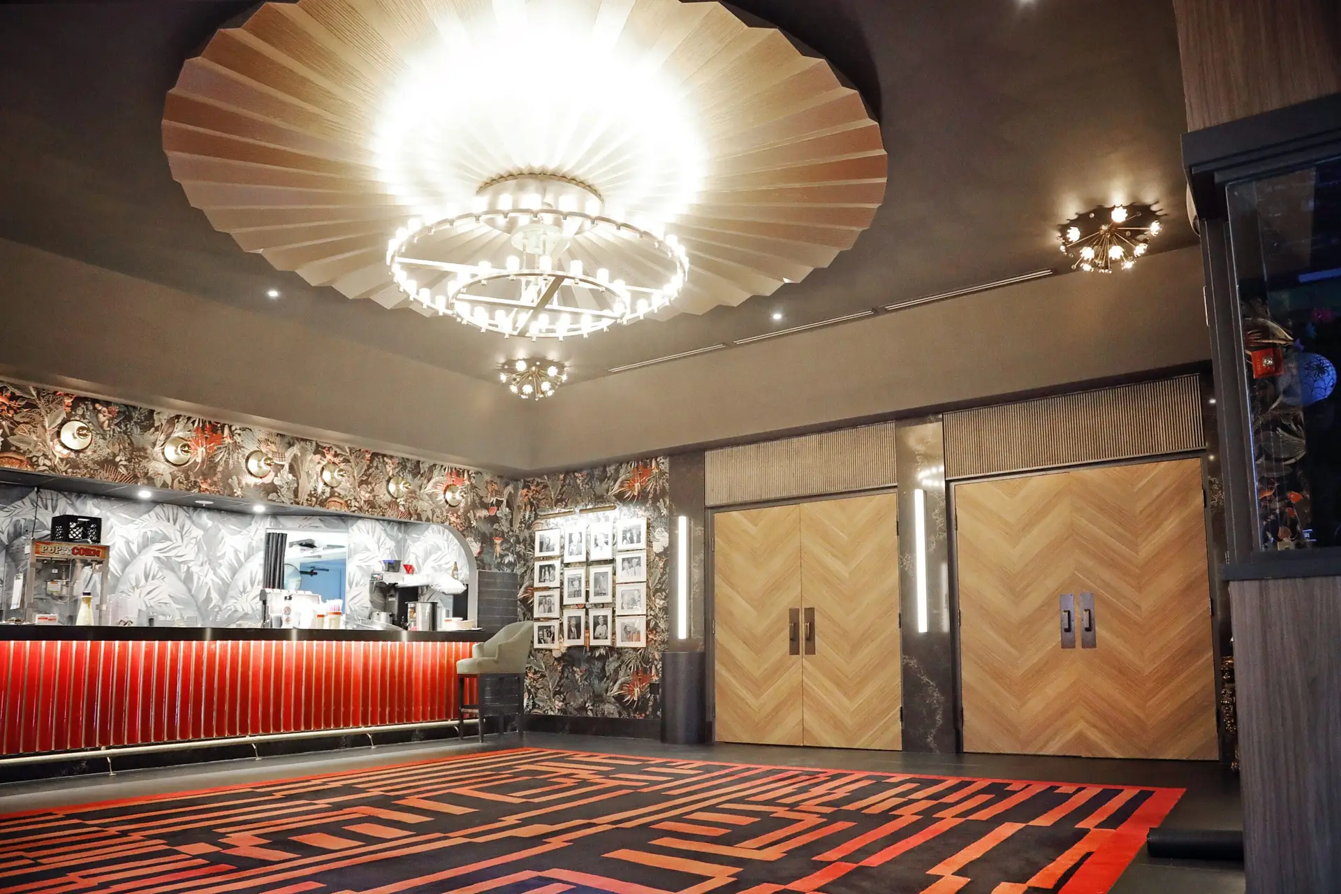 image displays the renovated lobby of the Enzian Theater in Maitland, Florida